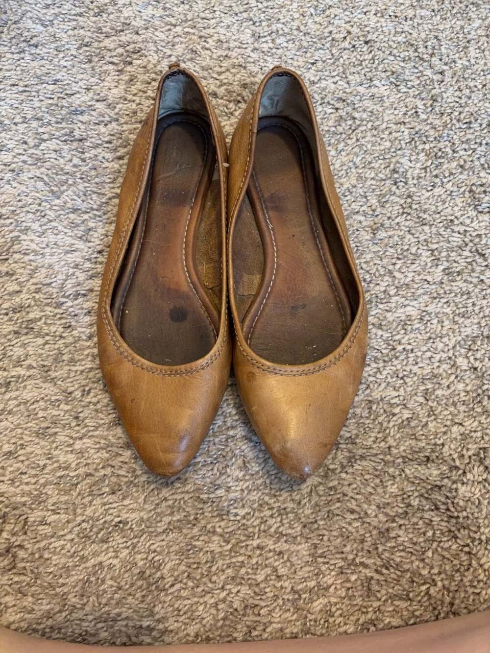 Frye Tan Leather Pointed Toe Ballet Flats